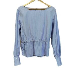 Polo Ralph Lauren Striped Cotton Blouse Top Womens XL Blue Nautical Preppy